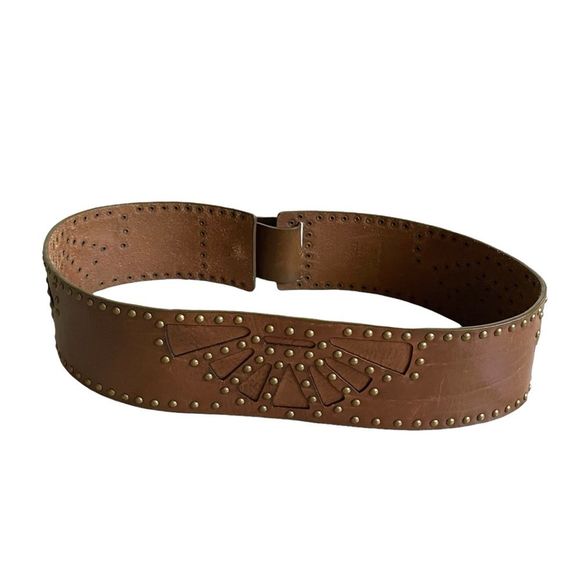 (SOLD) MICHAEL KORS Wide Cognac Brown Leather Belt Embellished With Studs S/M - Picture 3 of 8